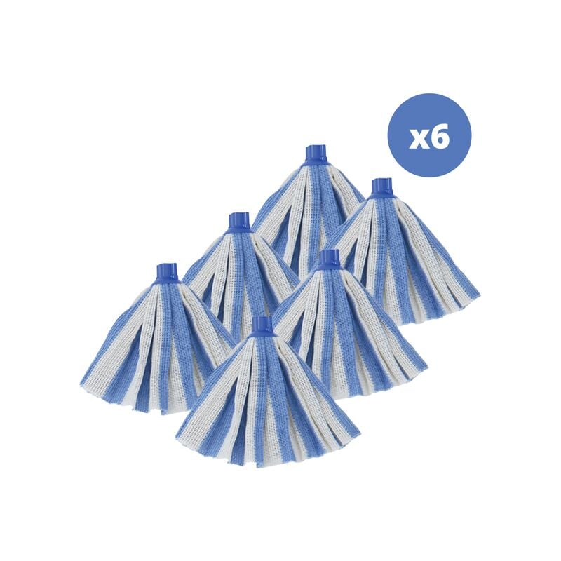 MSV - Lot de 6 franges à serpillière de rechange en coton Bleu-Embout hexagonal Bleu