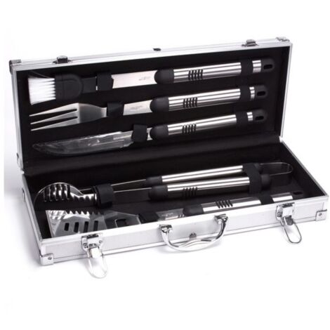 MSV – Malette barbecue 5 ustensiles en inox – Kit complet pour grillades – Dimensions 50,5 x 19,7 x 8,6 cm – Acier inoxydable durable