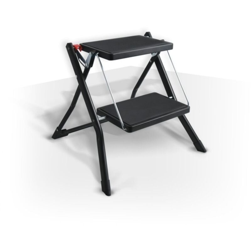 Marche Pied 2 marches pliant & anti-dérapant léger en Acier - Max 150kg - Noir mat MSV