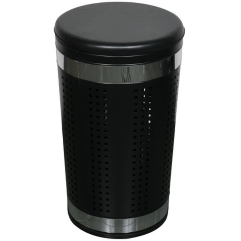 Panier à linge 46L avec couvercle coussin Inox Noir MSV