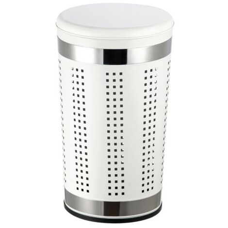 MSV – Panier à linge 46L en inox blanc avec couvercle rembourré – Dimensions 36x60 cm – Solution de rangement esthétique et fonctionnelle