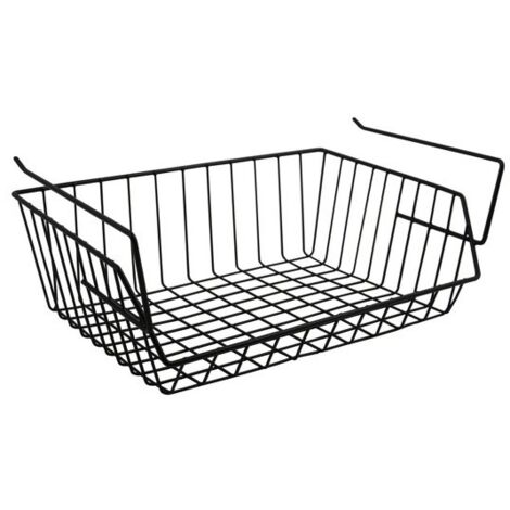 MSV – Panier de rangement suspendu à étagère 40x27x17,5cm – Acier noir mat – Charge max 5kg – Fixation sans matériel – Pour rangement cuisine et penderie