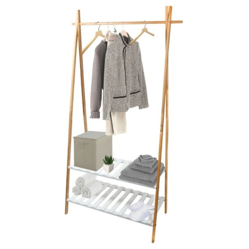 Portant Bambou avec deux étagères mia Bois & Blanc MSV