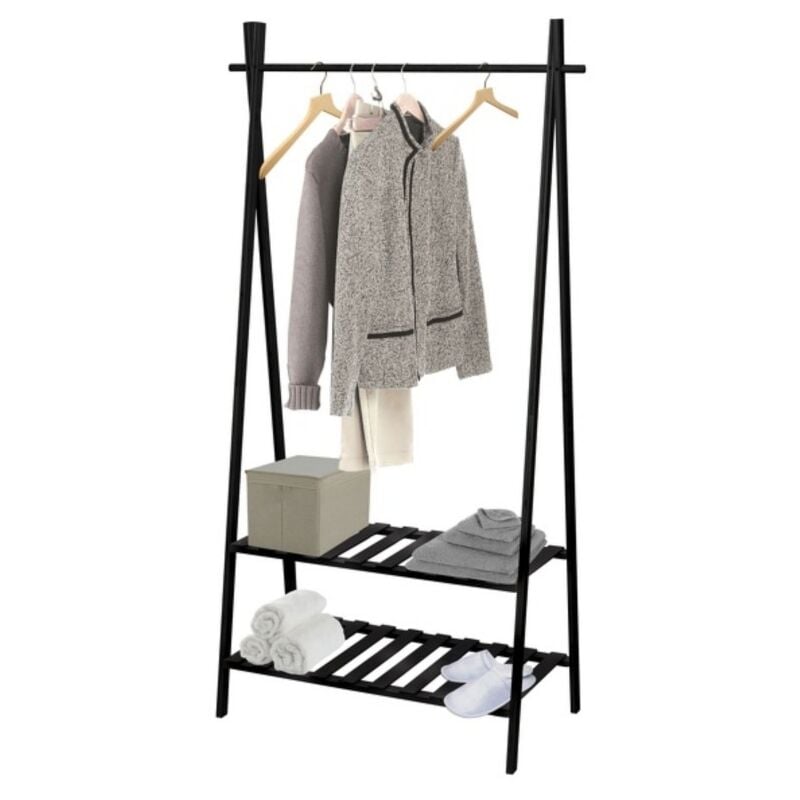 Portant Bambou avec deux étagères mia Noir MSV