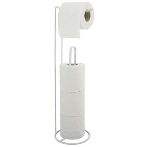 MSV – Porte-papier toilette sur pied avec réserve – Acier verni blanc mat – Dimensions 15x15x54 cm – Stocke jusqu'à 3 rouleaux