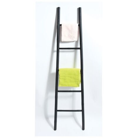 MSV – Porte-serviettes échelle 5 niveaux en bambou noir – Dimensions 40 x 150 cm – Design minimaliste pour salle de bain moderne