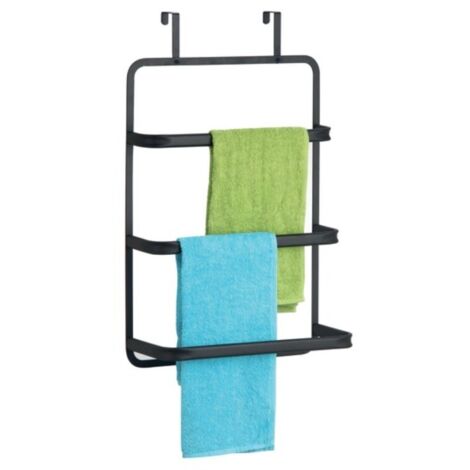 MSV – Porte-serviettes noir en acier inoxydable – Dimensions 42x22x68,5 cm – Fixation murale avec crochets polyvalents – Circulation d'air optimisée