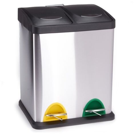 MSV – Poubelle tri sélectif inox 2 bacs 8L – Dimensions 31 x 26.5 x 39.5 cm – Poignée de transport – Couvercle anti-odeurs - BACS 8 L MSV