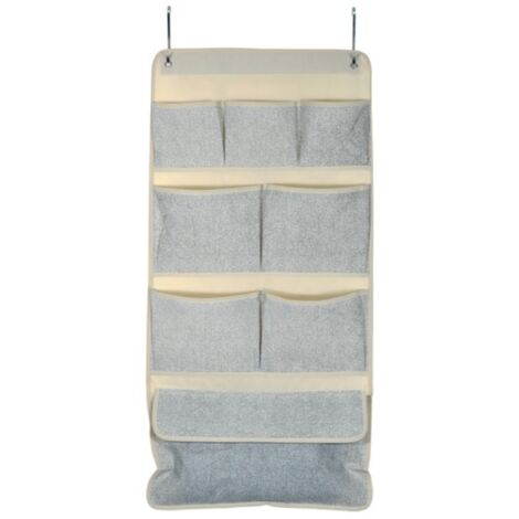 MSV – Rangement organisateur mural à suspendre 8 poches – Dimensions 40 x 80 cm – Polyester gris et beige – Crochets métalliques inclus