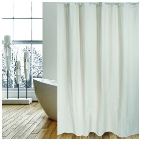 MSV – Rideau de douche imperméable 180x200cm – Coton & polyester antibactérien – Anneaux inclus – Lavable à 30° – Beige
