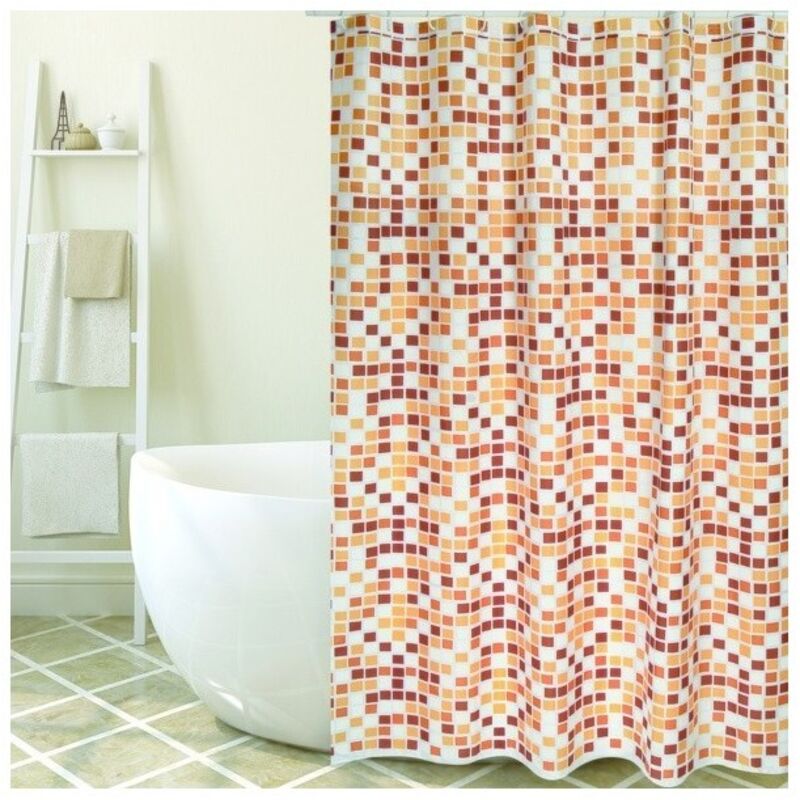 Rideau de douche Polyester mosaiko 180x200cm QUALITà‰ premium Beige - Anneaux inclus MSV