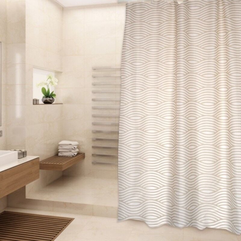 Rideau de douche Polyester wave 180x200cm QUALITà‰ premium Beige - Anneaux inclus MSV