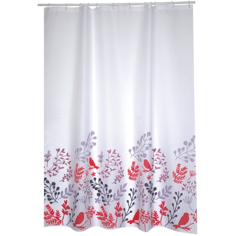 Rideau de douche Polyester birds 180x200cm QUALITà‰ premium Motifs Rouge & Blanc - Anneaux inclus MSV