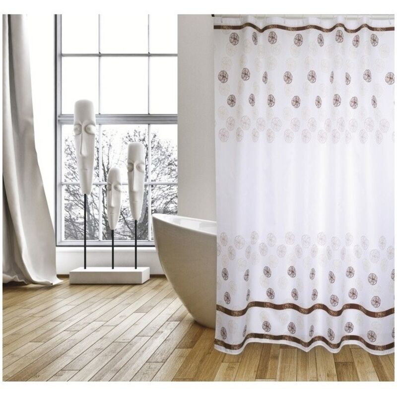 Rideau de douche Polyester KAYA 180x200cm QUALITà PREMIUM Blanc & Marron - Anneaux inclus MSV