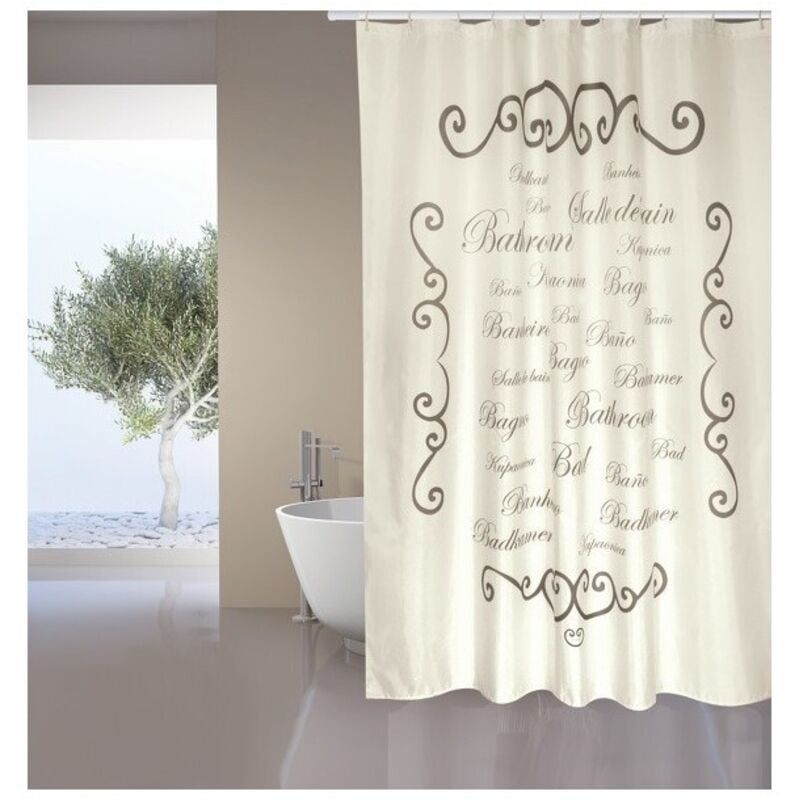 Rideau de douche Polyester paris 180x200cm QUALITà‰ premium Crème - Anneaux inclus MSV