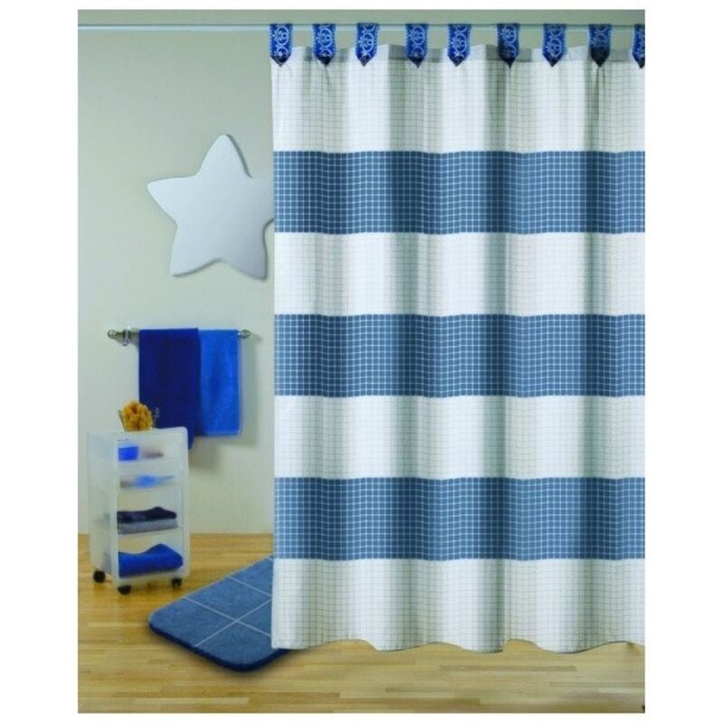 Rideau de douche Polyester180x200cm QUALITà‰ premium Bleu - Anneaux inclus MSV