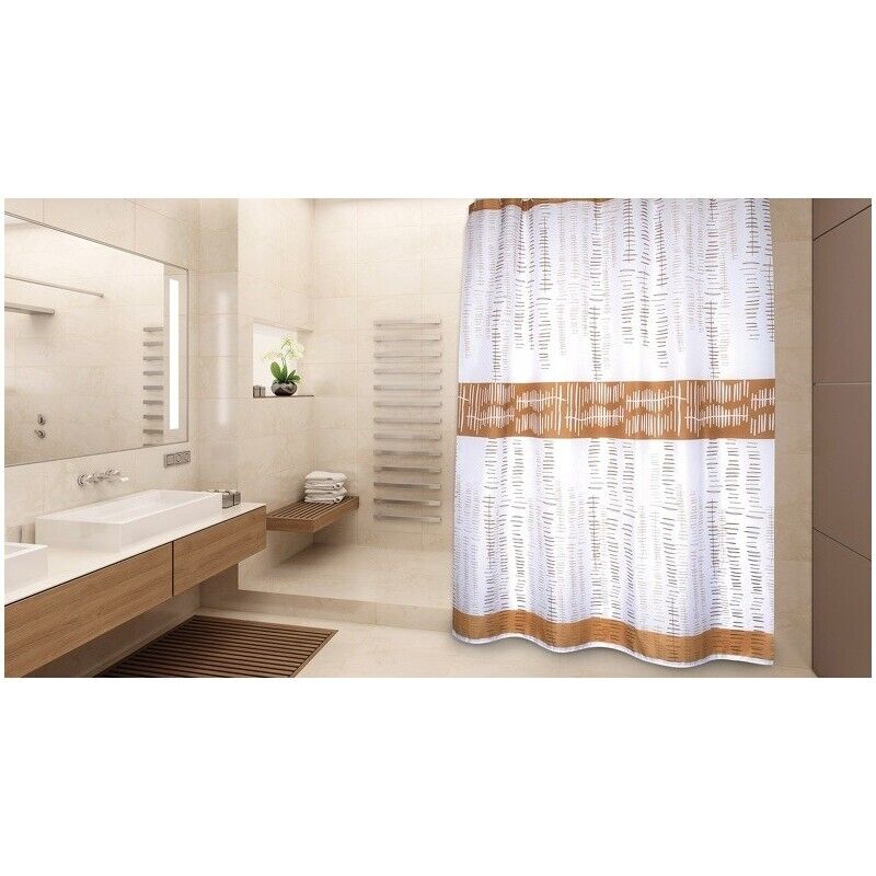 Rideau de douche Polyester ONS 180x200cm QUALITà PREMIUM Blanc & Marron - Anneaux inclus MSV