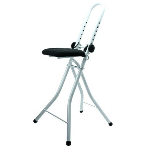 MSV – Tabouret de repassage ajustable et pliable en acier – Hauteur réglable 59,5 à 77 cm – Assise rembourrée pour confort prolongé