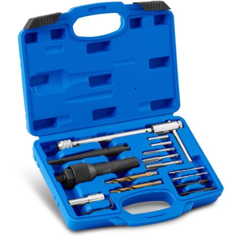 MSW – Coffret extracteur de bougie de préchauffage 16 pièces – Acier au carbone – Compatible M8/M10 – Outils de centrage et nettoyage