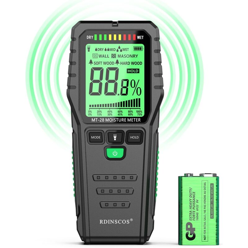 Mt28 Humidimètre numérique sans broche Détecteur d'humidité en papier pour matériaux de construction en bois, murs en bois de chauffage, sol en papier
