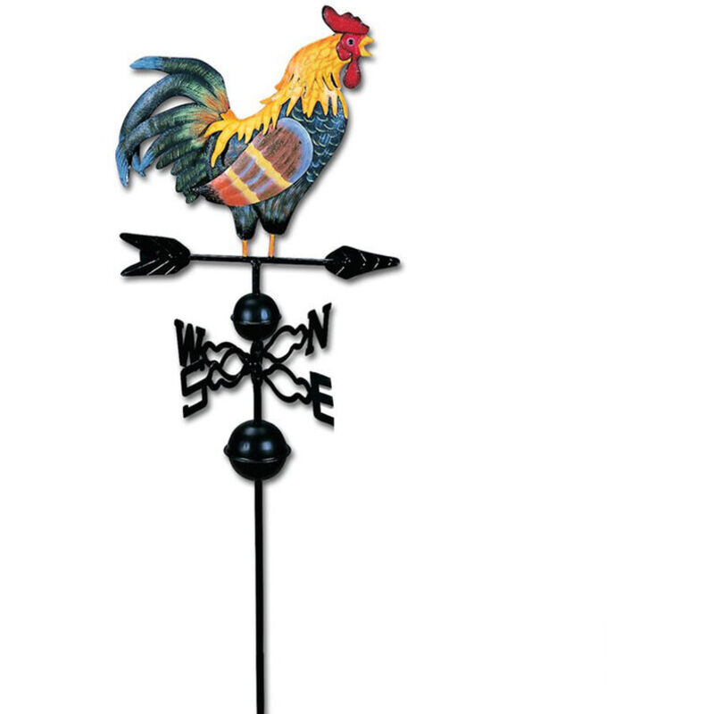 Girouette de jardin en fer multicolore forme coq – Pieu de 47 pouces pour toits et clôtures – Décoratif et fonctionnel – Grid Cool