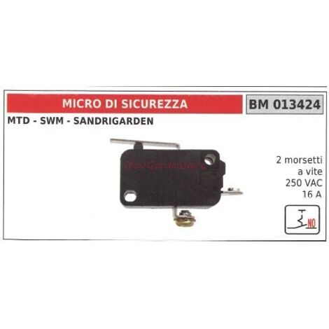 MTD micro interrupteur de sécurité 2 bornes à vis 250VAC 16A 013424