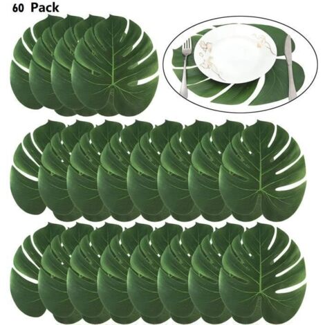 MTEVOTX Lot de 60 grandes feuilles de palmier tropicales artificielles pour les décorations de fête à thème jungle, 35 x 29 cm