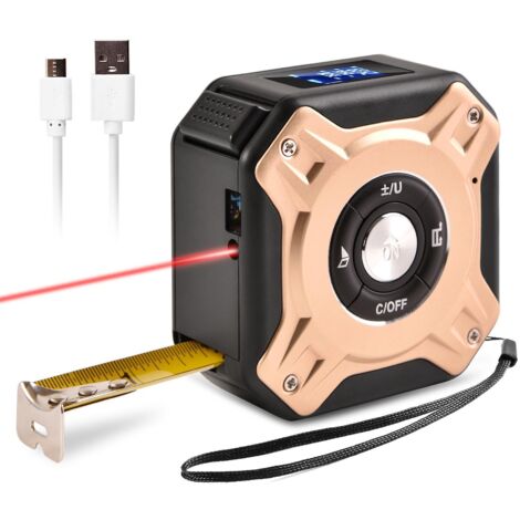 mtre Laser Ruban Laser 2 En 1, Mtre Laser Rechargeable 131 Pieds, Ruban  Mesurer 5m Avec Boutons Multifonctions, Interrupteur D'unit M/in/ft, Lcd