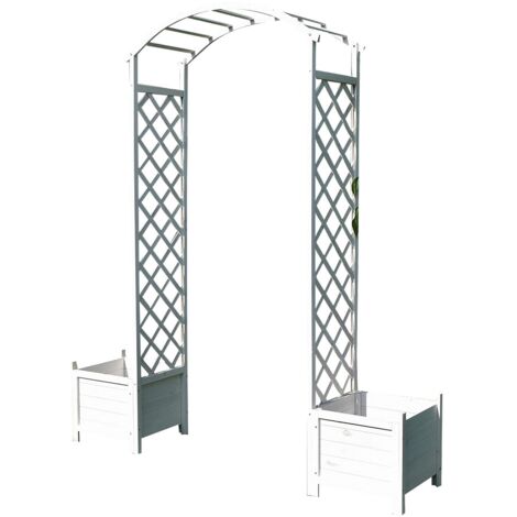 Mucola – Arche de jardin en bois d'épicéa – Dimensions 179x41x208 cm – 2 bacs à fleurs latéraux – Support pour plantes grimpantes