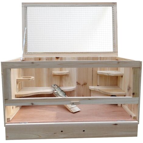Mucola – Cage en bois pour rongeur 60x35x30 cm – Matériau bois non traité – Avec maisonnette et accessoires inclus – Pour hamster, souris, rat