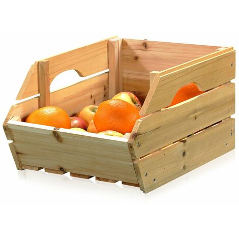 Mucola – Caisse à fruits en bois d'épicéa – Dimensions 38x27x20cm – Ouvertures latérales semi-circulaires – Écologique et pratique pour stockage