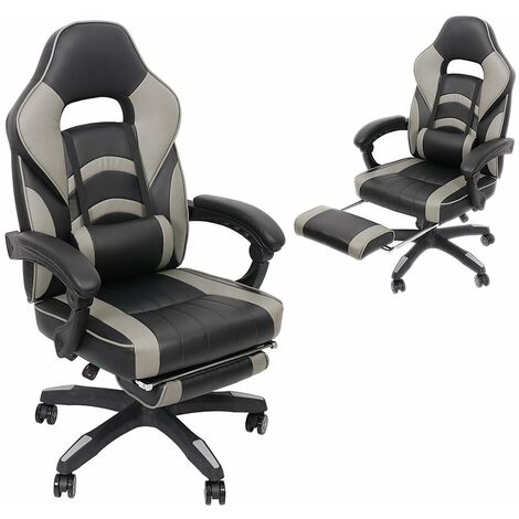 Mucola – Chaise de bureau pivotante réglable – Design racing noir et gris – Hauteur 114-124 cm – Rembourrage épais – 5 roulettes doubles sécurité