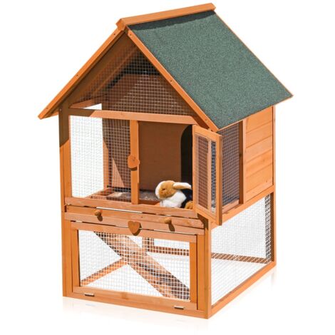 Mucola – Clapier à lapins 2 étages en bois d'épicéa – Dimensions 80x96x121cm – Tiroir amovible et rampe d'accès – Pour petits animaux