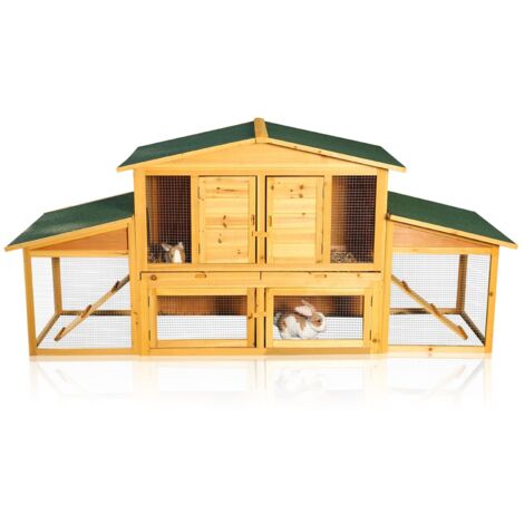 Mucola – Clapier cage à lapin XXL – En bois de sapin avec grillage en acier galvanisé – Dimensions 215x73x100cm – 2 étages avec rampes