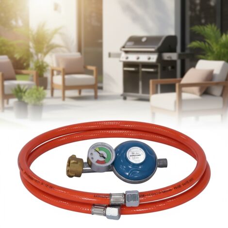 Mucola – Détendeur gaz avec manomètre – Régulateur de pression 50 mbar – Tuyau de 80CM pour propane butane – Soupape de sécurité incluse