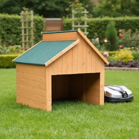 Mucola – Garage en bois pour robot tondeuse – Protection UV et intempéries – Ouverture généreuse – Dimensions 85x85x82,5cm