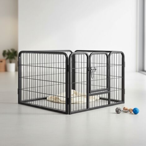 Mucola – Parc pour chiots pliable 91 x 63 x 61 cm – Enclos sécurisé avec porte – Laque martelée résistante aux intempéries – Facile à nettoyer
