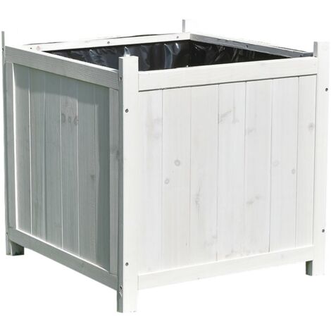 Mucola – Pot de fleur en bois d'épicéa blanc 50x50x50cm – Bac à fleurs design généreux – Pour intérieur et extérieur – Kit de montage inclus