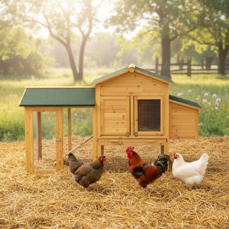 Mucola – Poulailler XXL en bois pour 6 poules – Dimensions 168 x 75 x 103 cm – Tiroir amovible et accès facile – Résistant aux intempéries