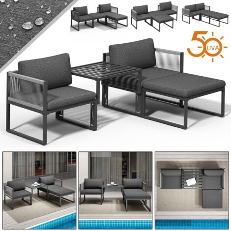 Mucola Sitzgruppe Aluminium Balkonset Lounge wetterfest Anthrazit Gartenliege Tisch Balkonmöbel Terrasse Outdoor-Möbel