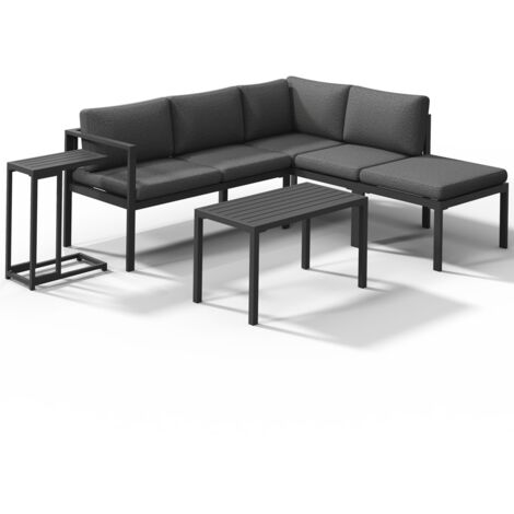Mucola Sitzgruppe Aluminium Ecksofa mit Beistelltisch Lounge wetterfest Grau Tisch Balkonmöbel Terrasse Outdoor-Möbel