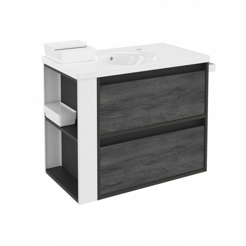 

Mueble 2 Cajones Bsmart Antracita-Frontal Pizarra Nature-Blanco Medidas 80cm - Bath+