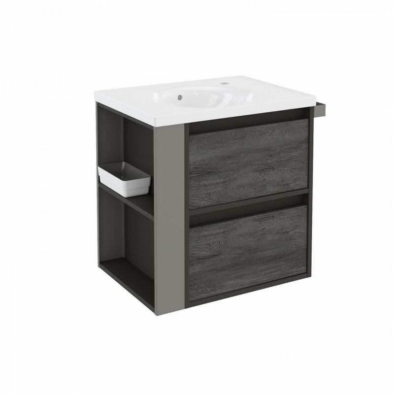 

Mueble 2 Cajones Bsmart Antracita-Frontal Pizarra Nature-Gris Medidas 60cm - Bath+