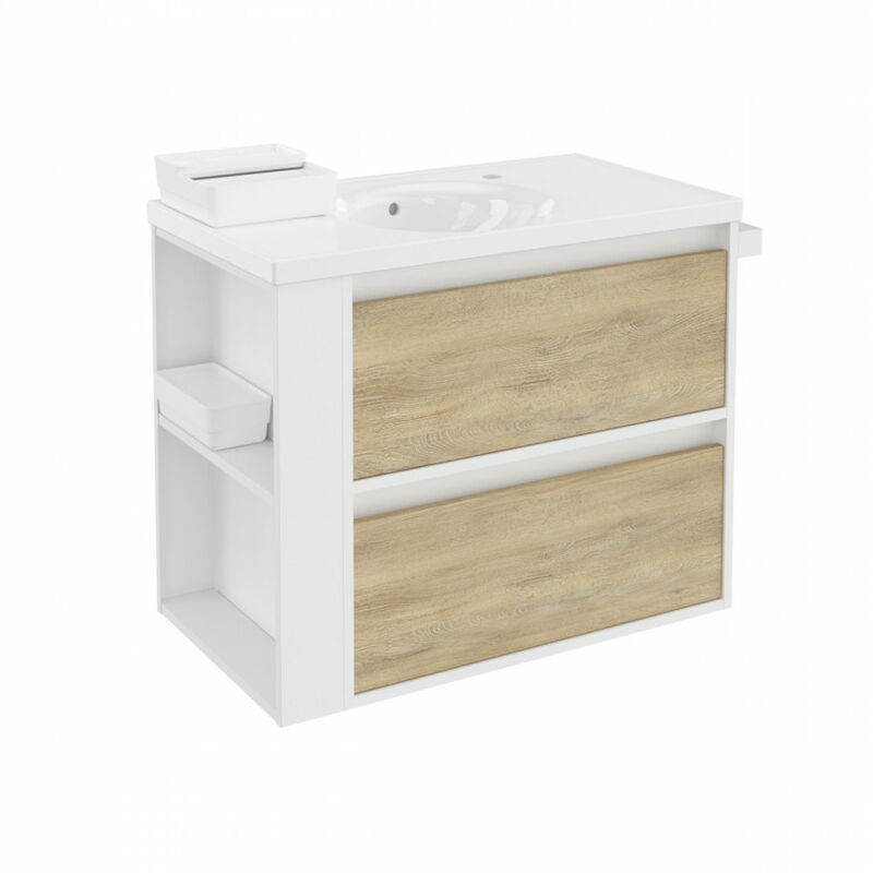 

Mueble 2 Cajones Bsmart Blanco-Roble Nature-Blanco Medidas 80cm - Bath+