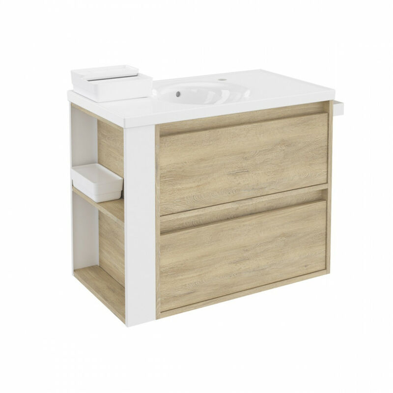 

Mueble 2 Cajones Bsmart Roble Nature-Blanco Medidas 80cm - Bath+