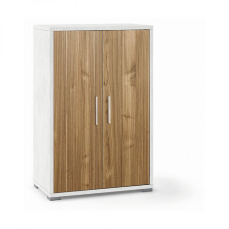 Mueble 2 puertas 71L x 41P x h110 – Acabado Blanco Opaco y Madera Nogal – Sarmog