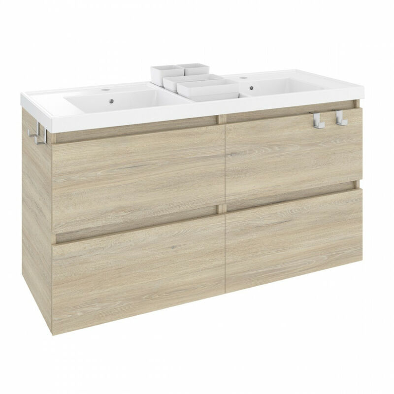 

Mueble 4 cajones con lavabo de resina 2 Senos B-Box Bath + Roble Nature Medidas (121X46X65Cm)