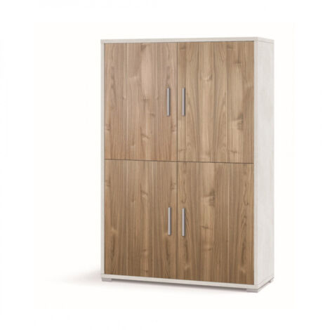 Mueble 4 Puertas 108L x 41P x h161 – Acabado Blanco Opaco y Madera Nogal – Sarmog