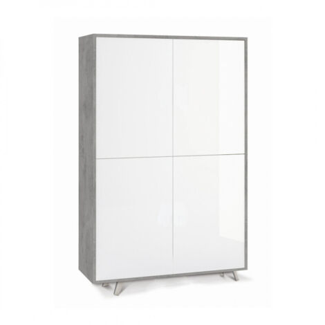 Mueble 4 Puertas 108L x 41P x h161 – Acabado Cemento y Blanco Brillante – Sarmog