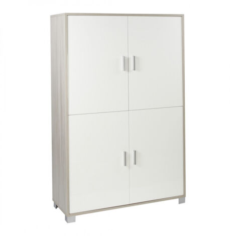 Mueble 4 Puertas 108L x 41P x h161 – Acabado Roble Claro y Blanco Brillante – Sarmog